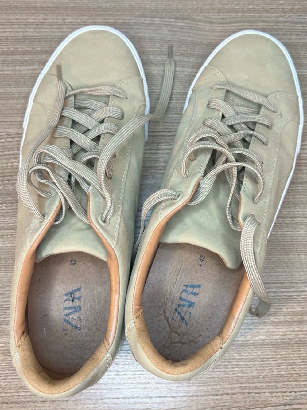 Zara Beige Lace-Up Sneakers with White Sole